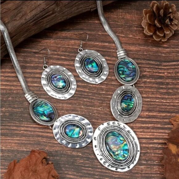 Bohemian Abalone Necklace and Earring Set - Picture 3 of 4